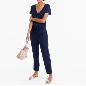 Blue V-Neck Relaxed Jumpsuit Linen Tencel